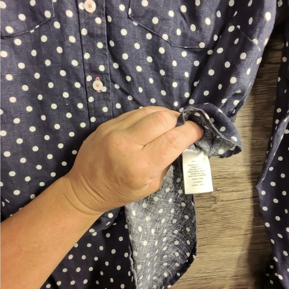 Talbots Navy Blue and White Polka Dot Button Down Shirt - Picture 5 of 7